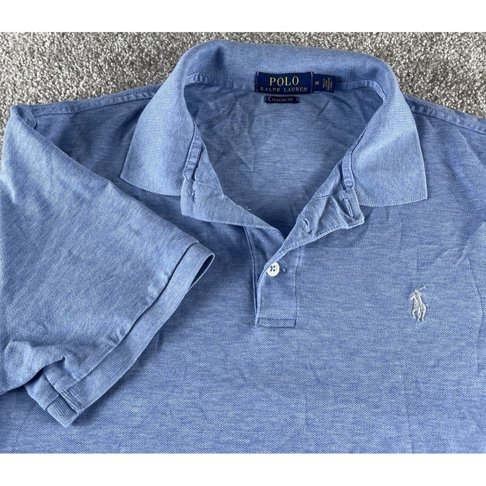 Polo Ralph‎ Lauren Solid Blue Soft Cotton Polo Shirt Mens M Silver Pony Preppy